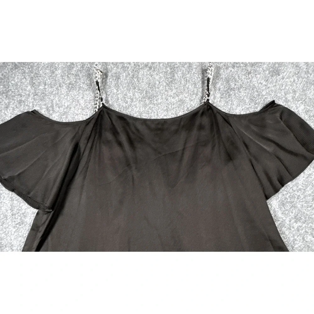 Michael Kors Women 2X Plus Black Cold Shoulder Chain Strap Blouse Top NWT